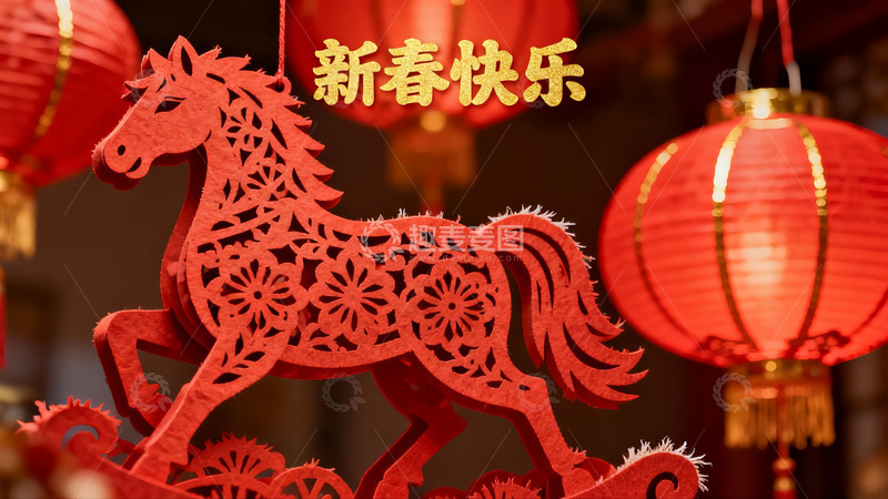 高清大图下载【趣麦麦图】春节装饰红马灯笼喜庆