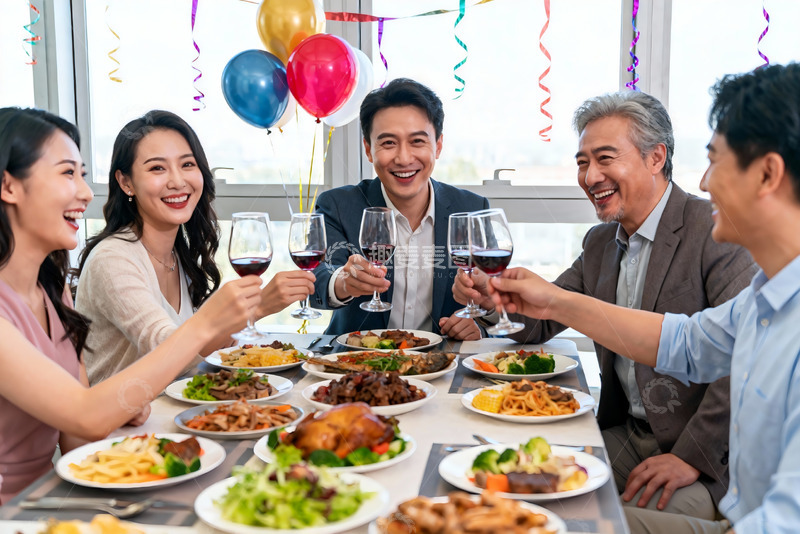 高清大图下载【趣麦麦图】多人聚餐举杯庆祝