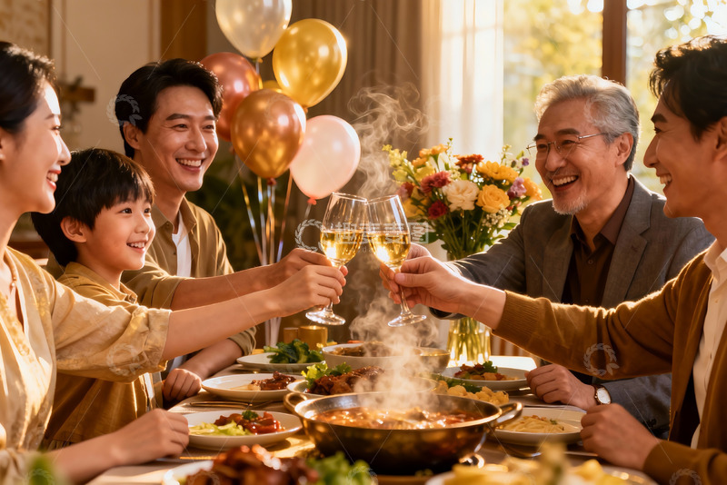 高清大图下载【趣麦麦图】家庭聚餐欢庆举杯