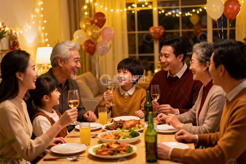 高清大图下载【趣麦麦图】温馨家庭聚餐欢庆时刻