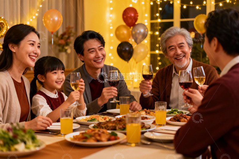 高清大图下载【趣麦麦图】温馨家庭聚餐欢庆时刻