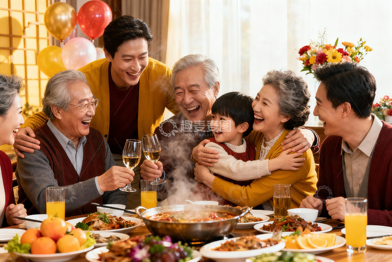 高清大图下载【趣麦麦图】三代同堂家庭聚餐其乐融融