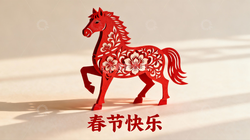 高清大图下载【趣麦麦图】红色剪纸马迎春装饰