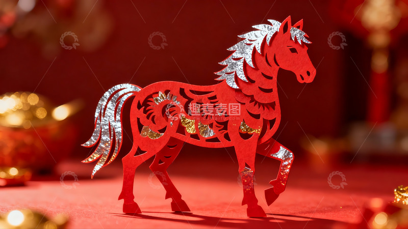 高清大图下载【趣麦麦图】红色剪纸马迎新年