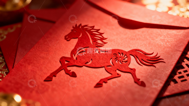 高清大图下载【趣麦麦图】红色剪纸马贺岁红包