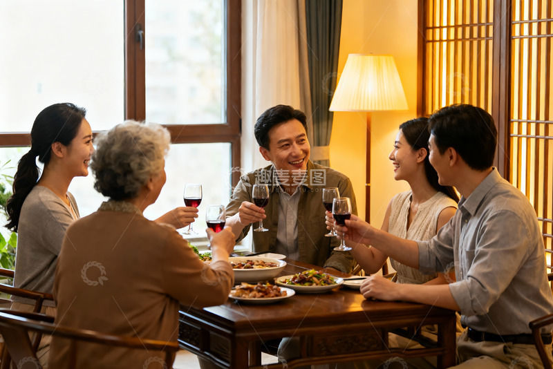 高清大图下载【趣麦麦图】家庭聚餐欢庆时刻