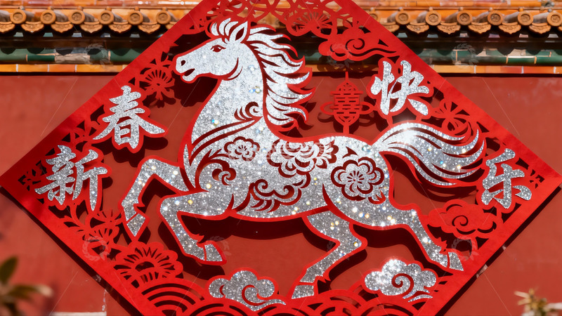 高清大图下载【趣麦麦图】红色剪纸马年春节装饰