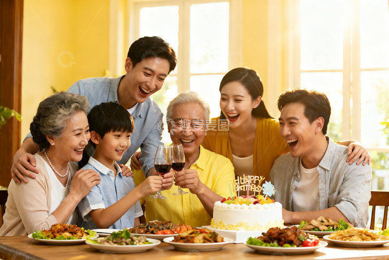 高清大图下载【趣麦麦图】三代同堂生日聚餐其乐融融