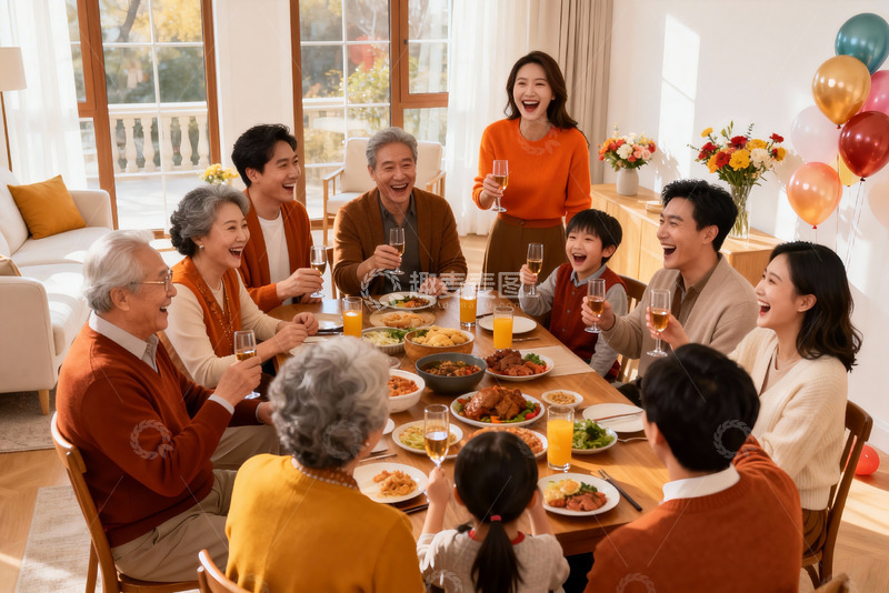 高清大图下载【趣麦麦图】三代同堂家庭聚餐其乐融融