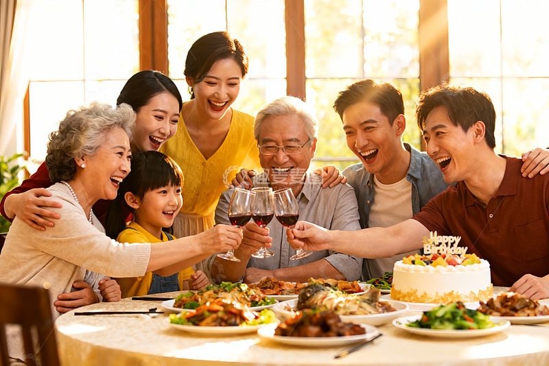 高清大图下载【趣麦麦图】家庭聚餐欢庆生日温馨场景