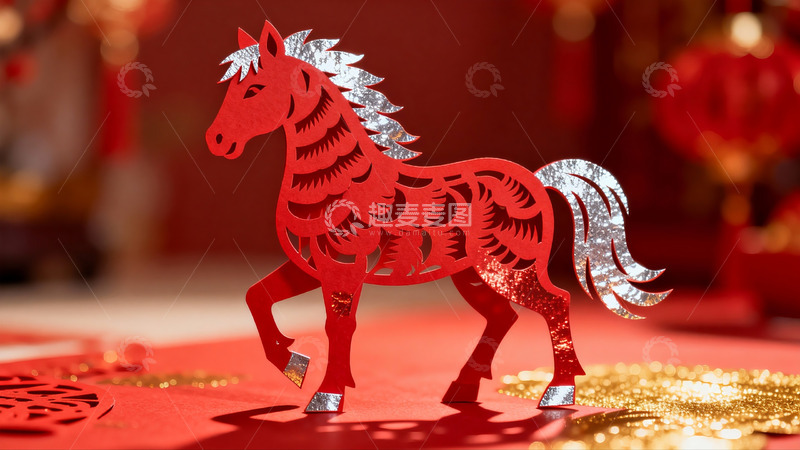 高清大图下载【趣麦麦图】红色剪纸马迎新春