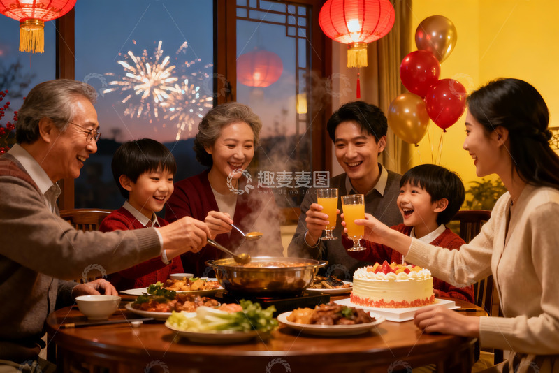 高清大图下载【趣麦麦图】家庭聚餐欢庆节日