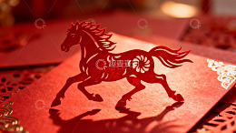 红色剪纸马图案特写