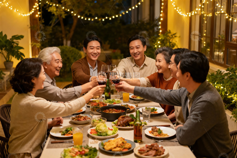 高清大图下载【趣麦麦图】家人聚餐欢庆时刻