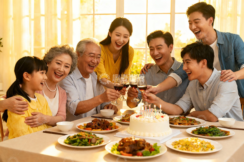 高清大图下载【趣麦麦图】家庭聚餐欢庆生日温馨场景