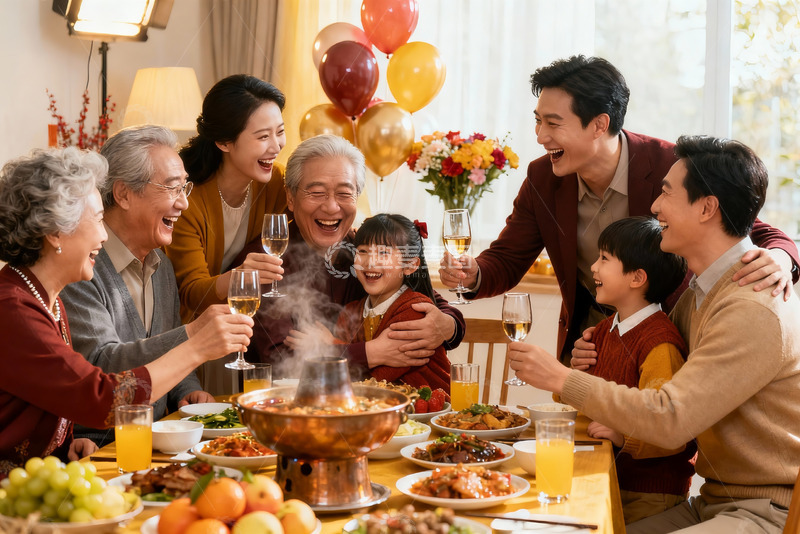 高清大图下载【趣麦麦图】家庭聚餐欢庆时刻