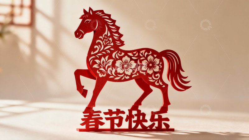 高清大图下载【趣麦麦图】红色剪纸马迎春装饰