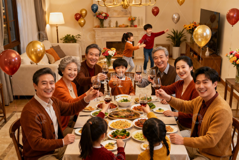 高清大图下载【趣麦麦图】家庭聚餐欢庆时刻