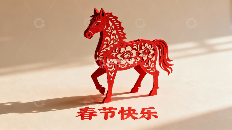 高清大图下载【趣麦麦图】红色剪纸马迎春装饰