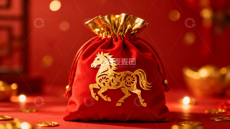 高清大图下载【趣麦麦图】红色马年红包袋节日装饰