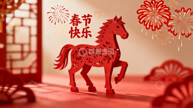 高清大图下载【趣麦麦图】春节剪纸马艺术装饰
