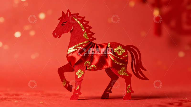 高清大图下载【趣麦麦图】红色剪纸马装饰品