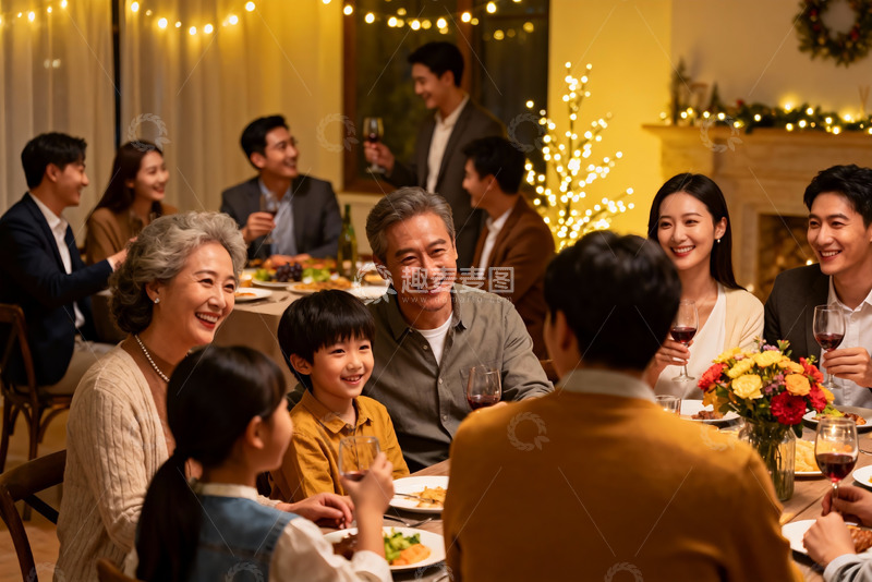 高清大图下载【趣麦麦图】温馨家庭聚餐共庆节日