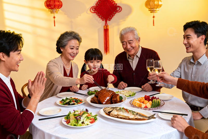 高清大图下载【趣麦麦图】家庭聚餐欢庆团圆时刻