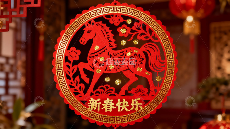 高清大图下载【趣麦麦图】春节红色剪纸马挂饰