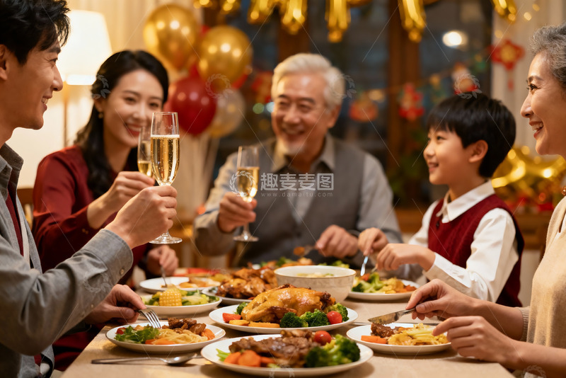 高清大图下载【趣麦麦图】家庭聚餐欢庆时刻