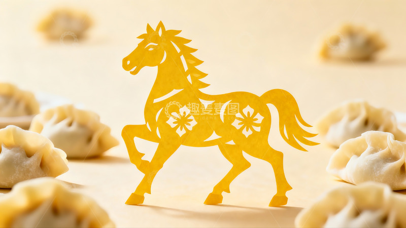 高清大图下载【趣麦麦图】剪纸马与饺子的艺术组合