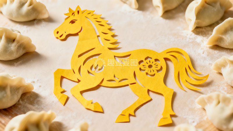 高清大图下载【趣麦麦图】剪纸马与饺子的创意组合