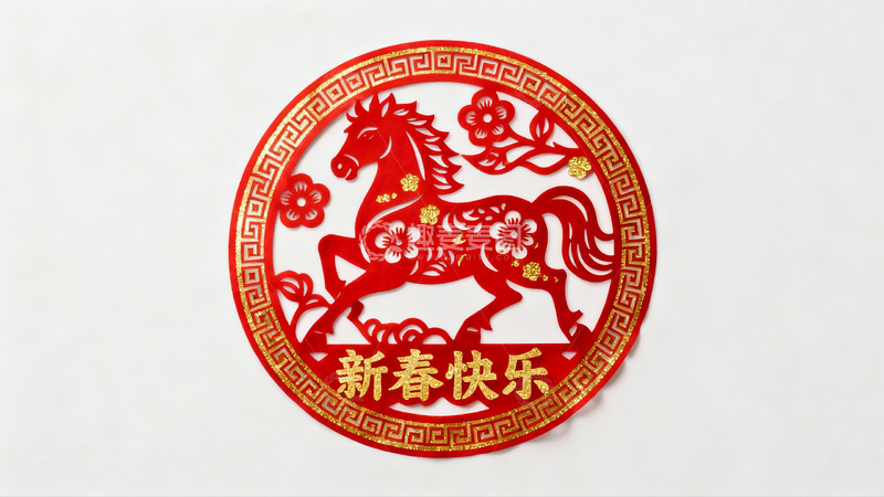 高清大图下载【趣麦麦图】红色剪纸马年春节装饰