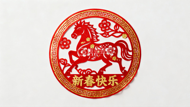 红色剪纸马年春节装饰