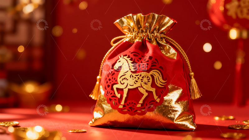 高清大图下载【趣麦麦图】红色马年红包袋节日装饰