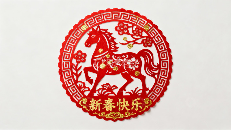 高清大图下载【趣麦麦图】红色剪纸马年春节装饰