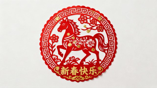 红色剪纸马年春节装饰