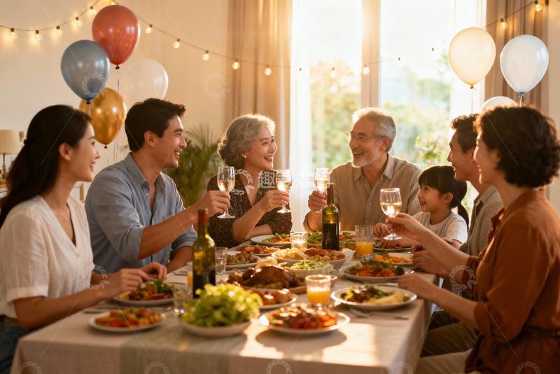 高清大图下载【趣麦麦图】家庭聚餐欢庆时刻