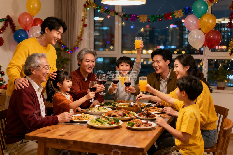 高清大图下载【趣麦麦图】温馨家庭聚餐欢庆时刻