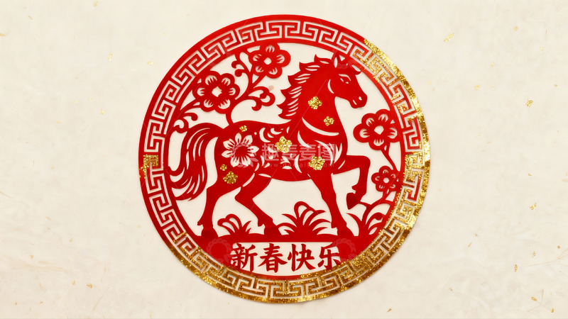 高清大图下载【趣麦麦图】红色剪纸马年新春装饰