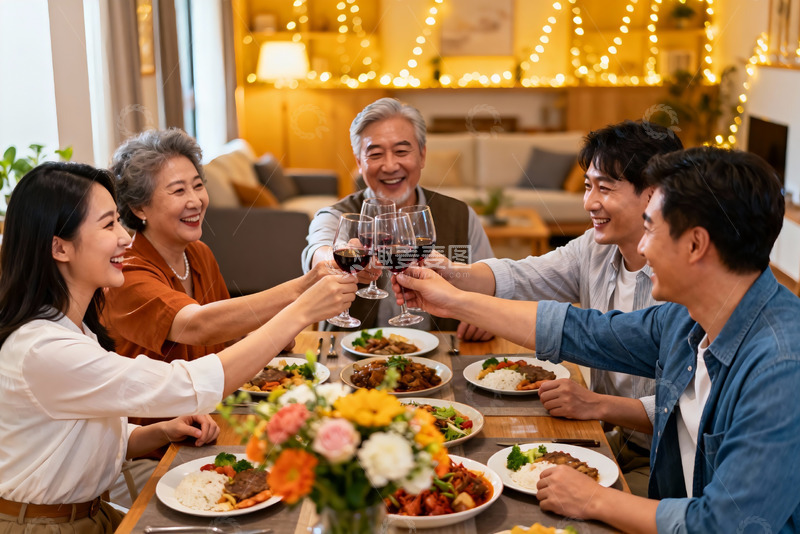 高清大图下载【趣麦麦图】家庭聚餐欢庆时刻
