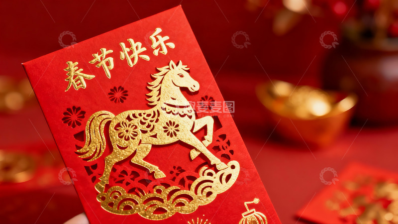 高清大图下载【趣麦麦图】春节红包上的金色马图案