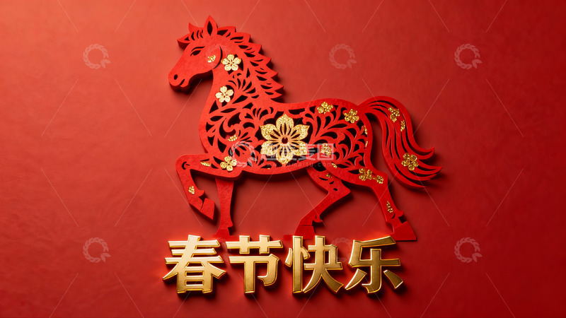 高清大图下载【趣麦麦图】红色剪纸马春节祝福图案