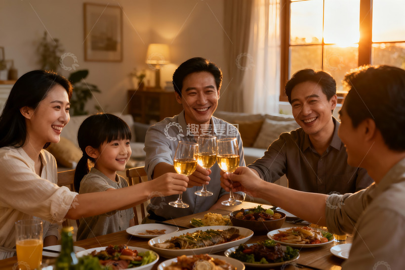 高清大图下载【趣麦麦图】家庭聚餐欢庆时刻