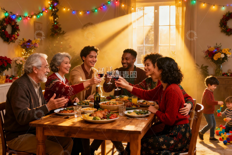 高清大图下载【趣麦麦图】温馨家庭节日聚餐场景