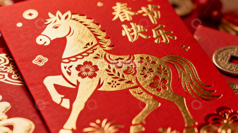 高清大图下载【趣麦麦图】春节红包上的金色马图案