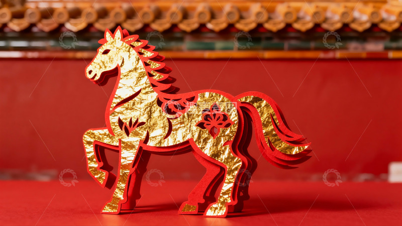 高清大图下载【趣麦麦图】金色剪纸马迎新春
