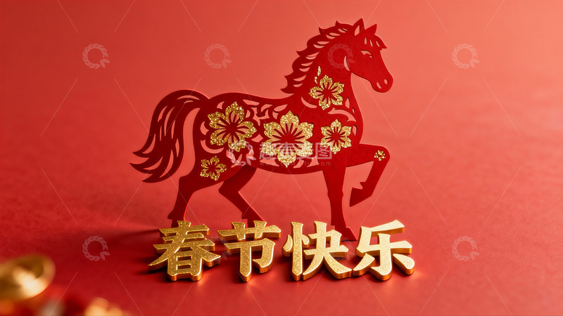 高清大图下载【趣麦麦图】红色剪纸马贺新春