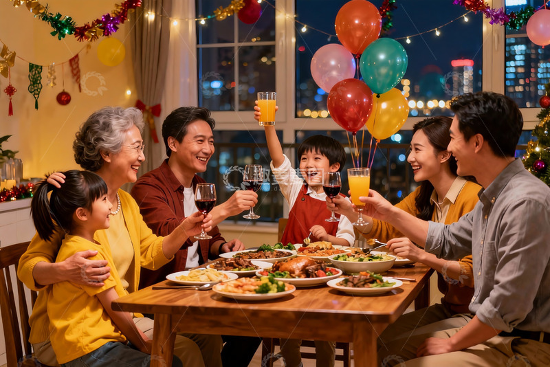 高清大图下载【趣麦麦图】家庭欢聚庆团圆