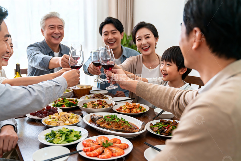 高清大图下载【趣麦麦图】家庭聚餐欢庆时刻